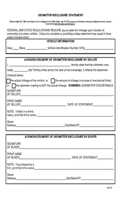 Wyoming Odometer Disclosure Statement Form