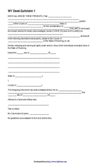 Wyoming Quitclaim Deed Form 2