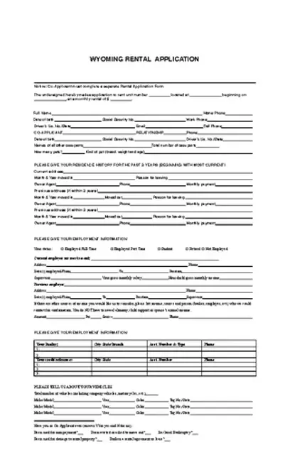 Wyoming Rental Application Form