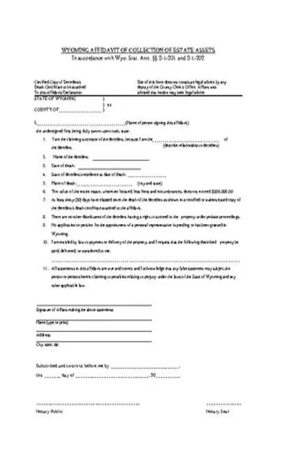 Wyoming Small Estate Affidavit Form