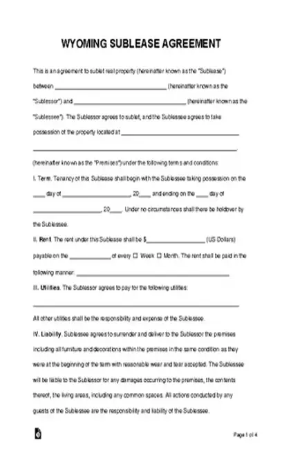 Wyoming Sublease Agreement Template