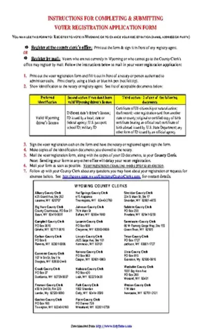 Wyoming Voter Registration Application And Change Form