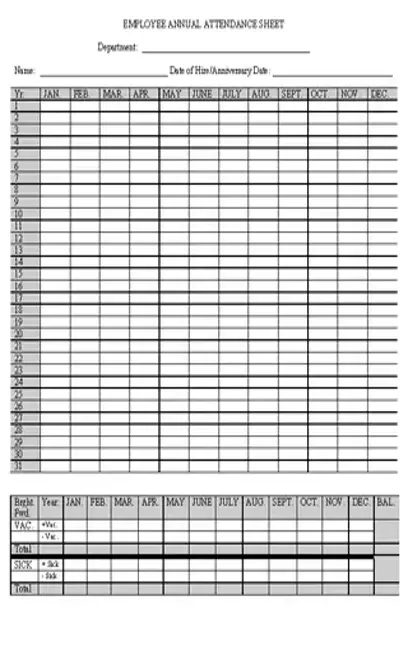 Yearly Attendance Sheet