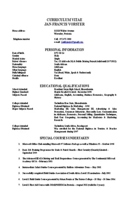 Zoo Keeper Sample Resume Fillable PDF Form